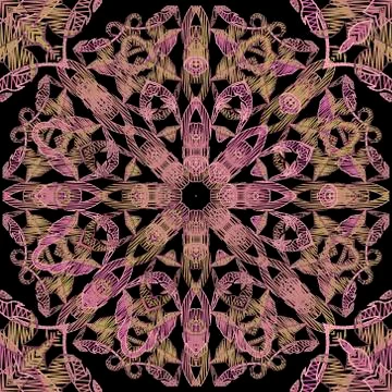 Embroidery baroque vector seamless pattern. Colorful floral grunge background イラスト素材