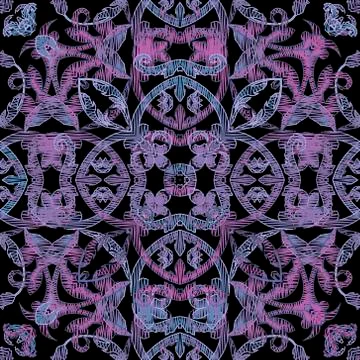 Embroidery baroque vector seamless pattern. Colorful floral grunge background 스톡 일러스트