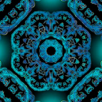 Embroidery baroque vector seamless pattern. Colorful floral glowing backgroun Stock Illustration