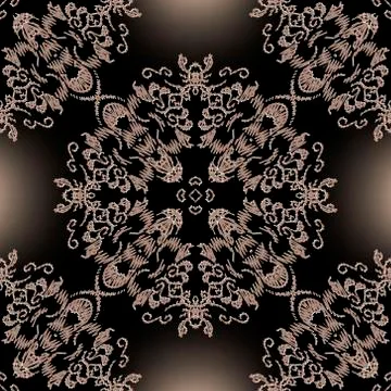 Embroidery baroque vector seamless pattern. Glowing floral grunge mandalas ba Stock Illustration