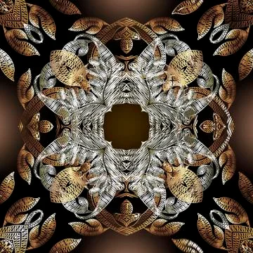 Embroidery baroque vector seamless pattern. Gold floral grunge mandalas backg イラスト素材