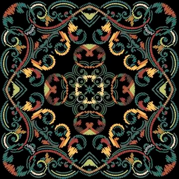 Embroidery baroque vector seamless pattern. Colorful floral grunge background Illustrazione stock
