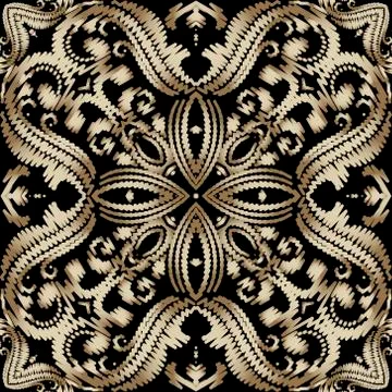 Embroidery baroque vector seamless pattern. Gold floral grunge background. Ta Stock Illustration