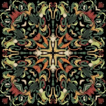 Embroidery baroque vector seamless pattern. Colorful floral grunge background Illustrazione stock