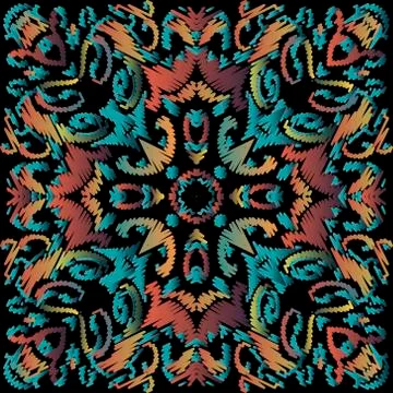 Embroidery baroque vector seamless pattern. Colorful floral grunge background 스톡 일러스트