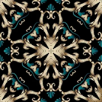 Embroidery baroque vector seamless pattern. Colorful floral grunge background Stock Illustration