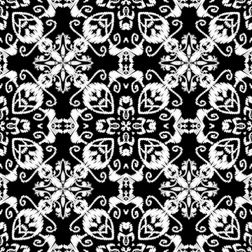 Embroidery baroque vector seamless pattern. Black white  floral grunge backgr Stock Illustration