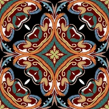 Embroidery baroque vector seamless pattern. Colorful floral grunge background Illustrazione stock