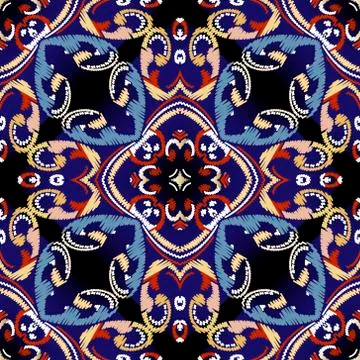 Embroidery baroque vector seamless pattern. Colorful floral grunge background Illustrazione stock