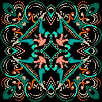 Embroidery baroque vector seamless pattern. Colorful floral grunge background Stock Illustration