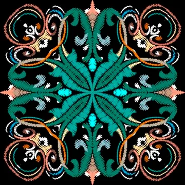 Embroidery baroque vector seamless pattern. Colorful floral grunge background イラスト素材