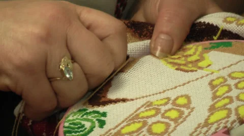 Embroidery - close up on hands Stock Footage 35366275