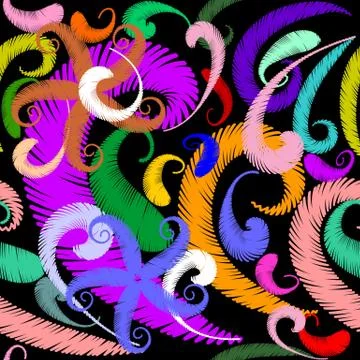Embroidery colorful seamless pattern Ilustración de archivo