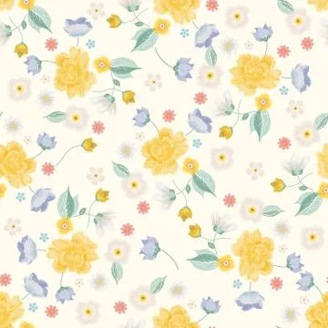 Embroidery colorful simplified ethnic light floral seamless pattern. Illustrazione stock