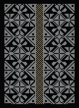 Embroidery cross-stitch geometric pattern on black Stock Illustration