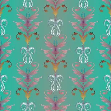 Embroidery damask seamless pattern. Baroque style floral vector tapestry back Stock Illustration
