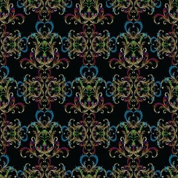 Embroidery damask seamless pattern. Tapestry vector floral background with em Stock Illustration