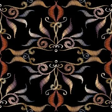 Embroidery damask seamless pattern. Tapestry vector floral background. Grunge Illustrazione stock
