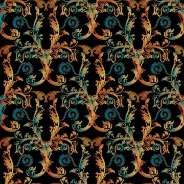 Embroidery damask seamless pattern. Vector tapestry colorful bac Illustrazione stock