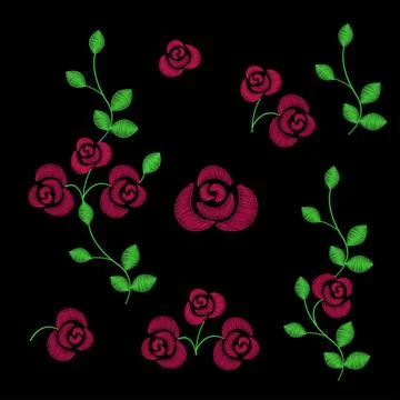 Embroidery elements rose with ieaves. Stock Illustration