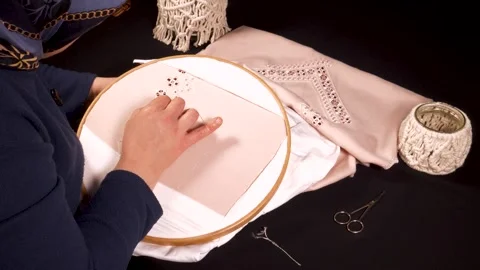 Embroidery on Fabric Stock Footage 332157861
