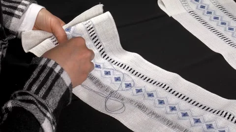 Embroidery on Fabric 스톡 동영상 332933156