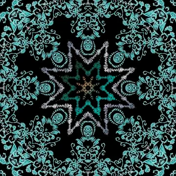 Embroidery floral vector seamless pattern. Textured grunge mandalas backgroun Stock Illustration