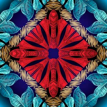 Embroidery floral vector seamless pattern. Baroque ornaments. Colorful grunge Stock Illustration