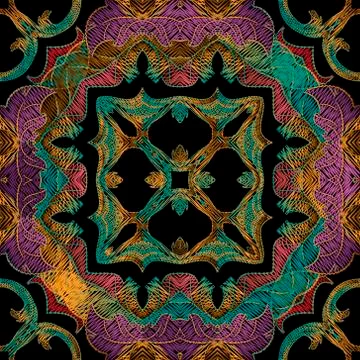Embroidery floral vector seamless pattern. Baroque ornaments. Colorful grunge イラスト素材