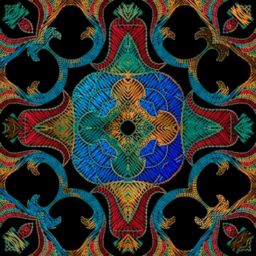 Embroidery floral vector seamless pattern. Baroque ornaments. Colorful grunge Illustrazione stock