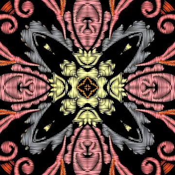 Embroidery floral vector seamless pattern. Baroque ornaments. Colorful grunge 스톡 일러스트