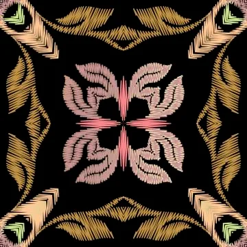Embroidery floral vector seamless pattern. Baroque ornaments. Colorful grunge Illustrazione stock