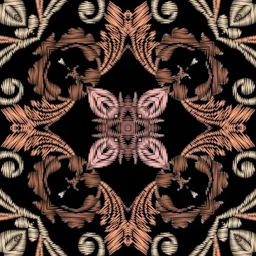 Embroidery floral vector seamless pattern. Baroque ornaments. Colorful grunge 스톡 일러스트