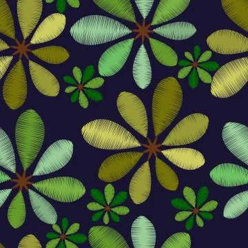 Embroidery foliage seamless pattern with green leaves Stock Illustration