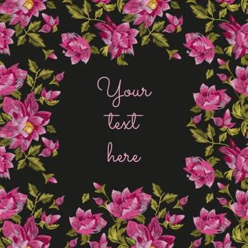Embroidery frame for text with colorful ethnic floral seamless pattern. Stock Illustration