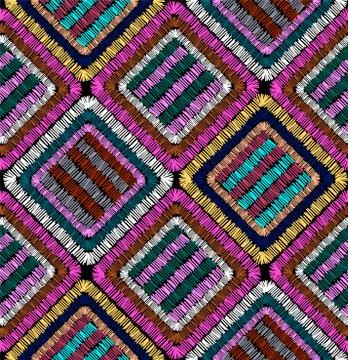 Embroidery geometric seamless pattern. Vector illustration. Patchwork ornamen Stock Illustration