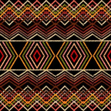 Embroidery geometric vector seamless border pattern. Abstract grunge striped  스톡 일러스트