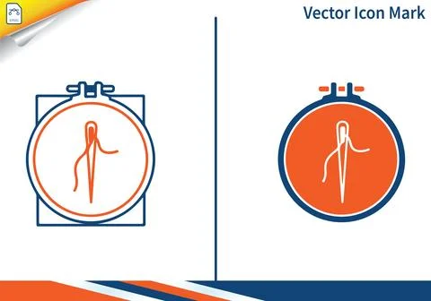 Embroidery hoop needle and thread vector icon set design. Stock Illustration