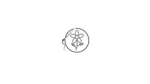 Embroidery Hoop Needle Artwork Line Icon Animation Stock Footage 346743690