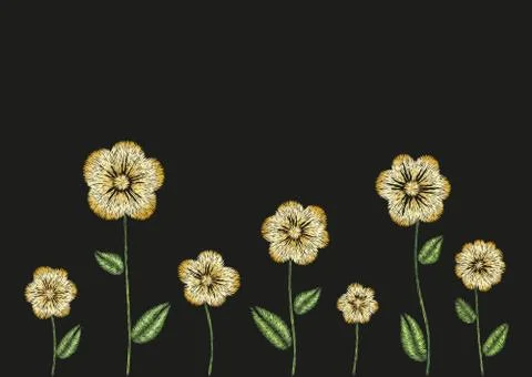 Embroidery imitation floral pattern border design.Vector illustration satin.. Illustrazione stock