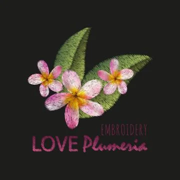 Embroidery imitation floral pattern design.Vector illustration satin stitch.. Stock Illustration