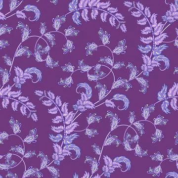 Embroidery indian seamless vector pattern with paisley flowers and leaf. Stock Illustration
