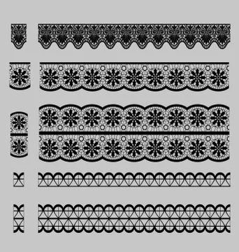 Embroidery lace trim elements pattern brushes Stock Illustration