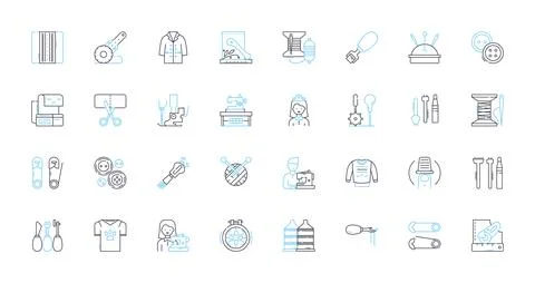 Embroidery linear icons set. Needlework, Stitch, Thread, Design, Pattern イラスト素材
