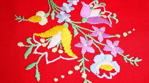 Embroidery looping texture pattern closeup video Stock-Footage 99015893