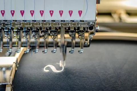 Embroidery machine close up Stock Photos