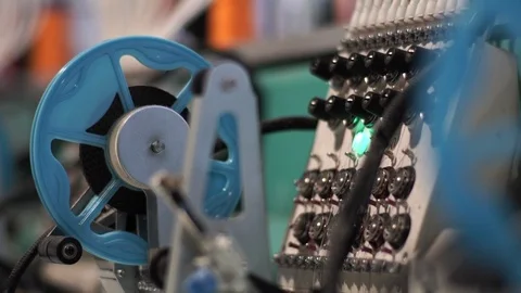 Embroidery Machine - Patterns On Textile Industry. Stock Footage 89542384