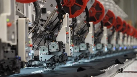 Embroidery Machine - Patterns On Textile Industry. Stock Footage 89542782