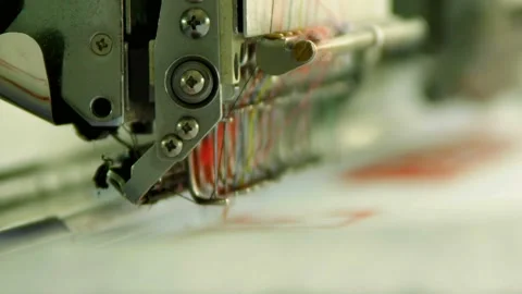 Embroidery machine in progress embroidery Ukrainian national traditional pattern Stock Footage 218944137