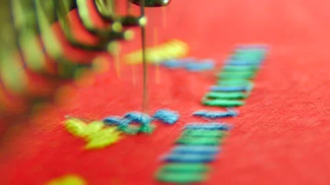 Embroidery machine in progress embroidery Ukrainian national traditional pattern Stock Footage 218950563